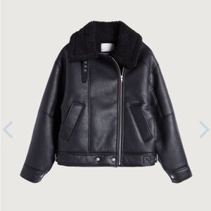 Oak and fort Black Leather Jacket with Shearling Collar